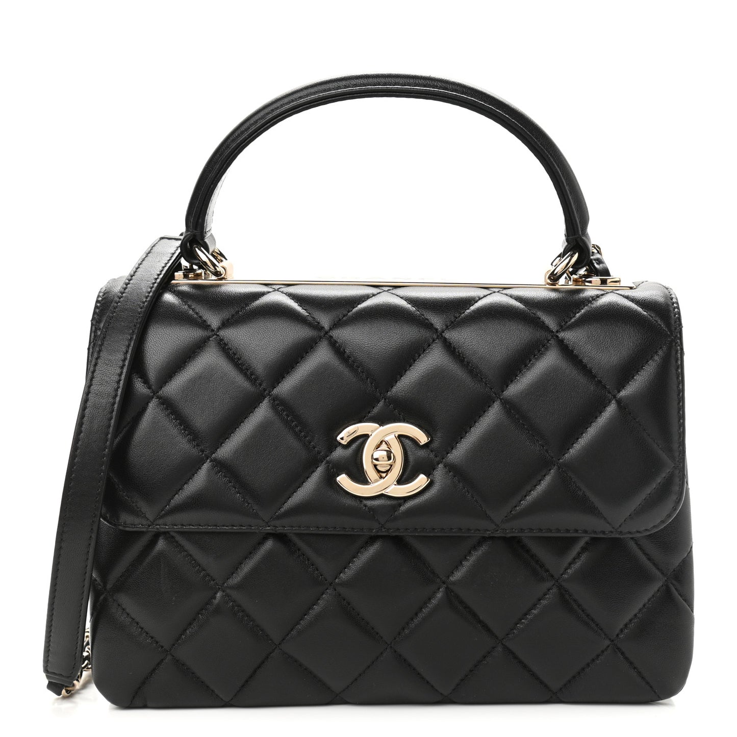 Lambskin Quilted Small Trendy CC Dual Handle Flap Bag Black