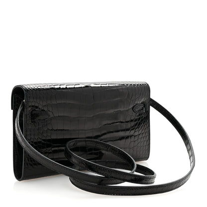 Hermes Shiny Alligator Kelly Wallet To Go Black 2 of 9