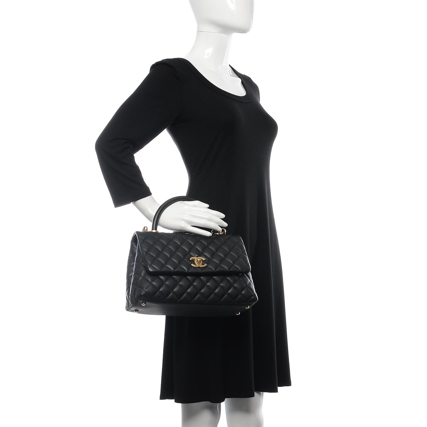 Caviar Quilted Small Coco Handle Flap Black