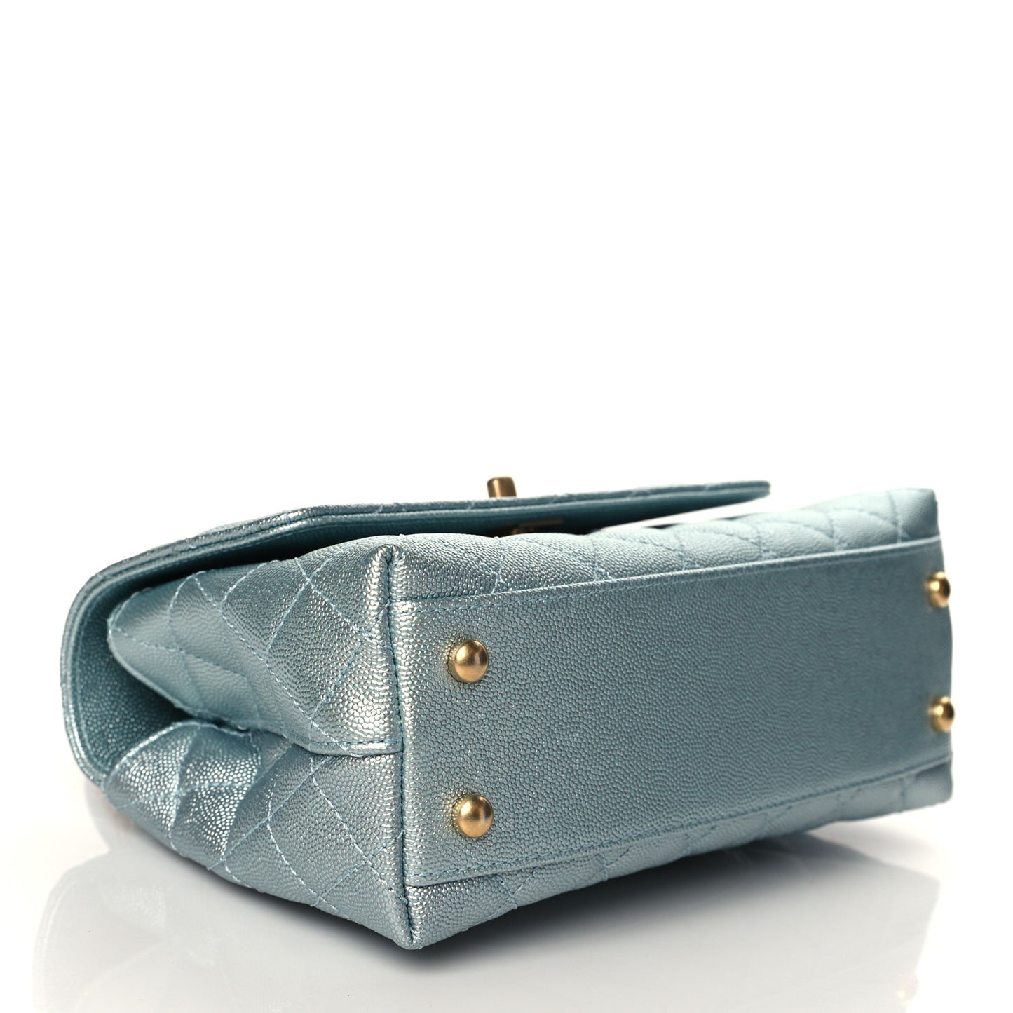 Metallic Caviar Quilted Mini Coco Handle Flap Light Blue