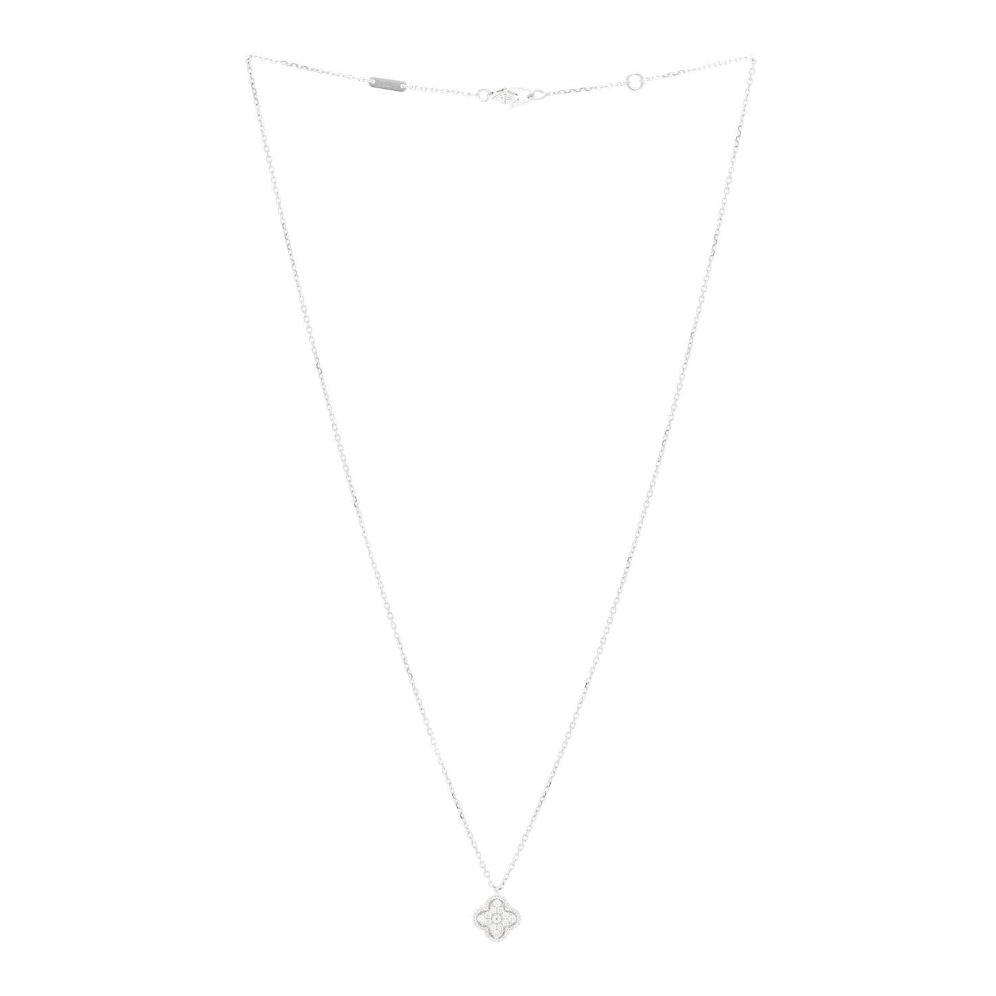 18K White Gold Diamond Sweet Alhambra Pendant Necklace