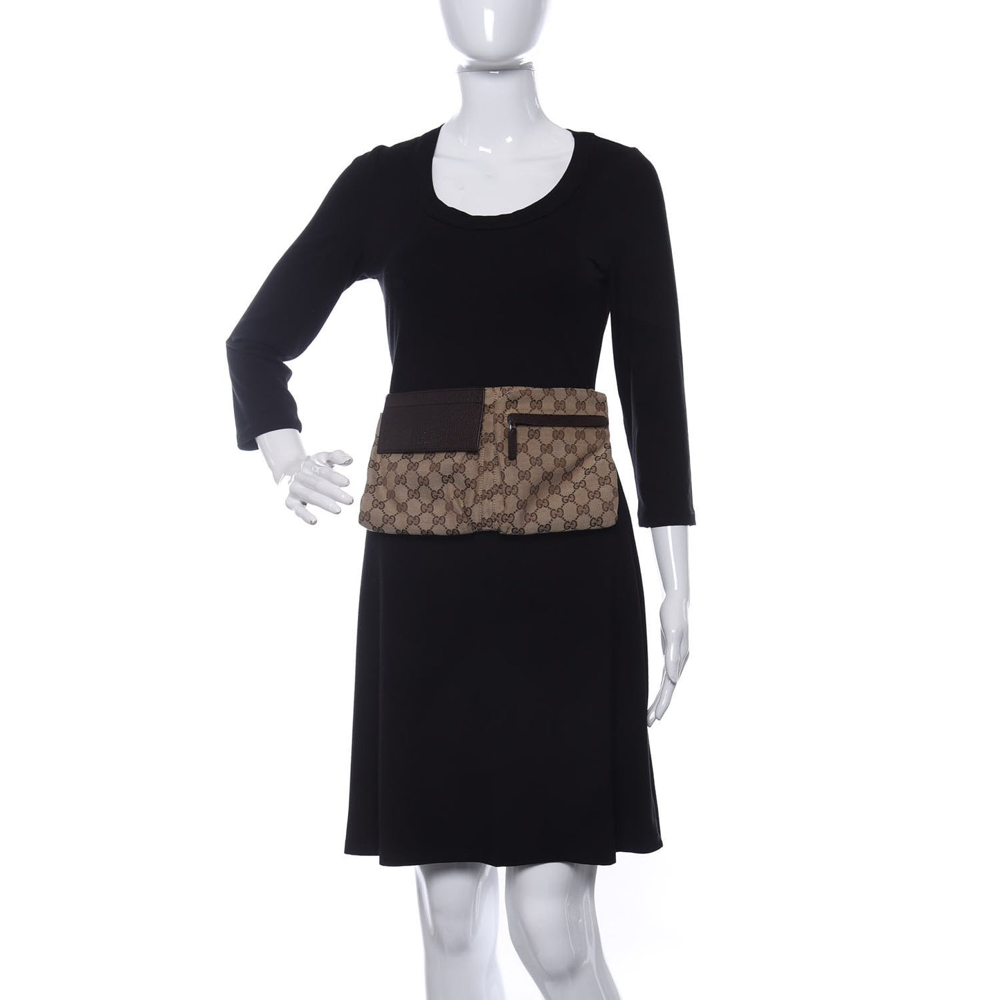 GG Monogram Double Pocket Belt Bag Dark Brown