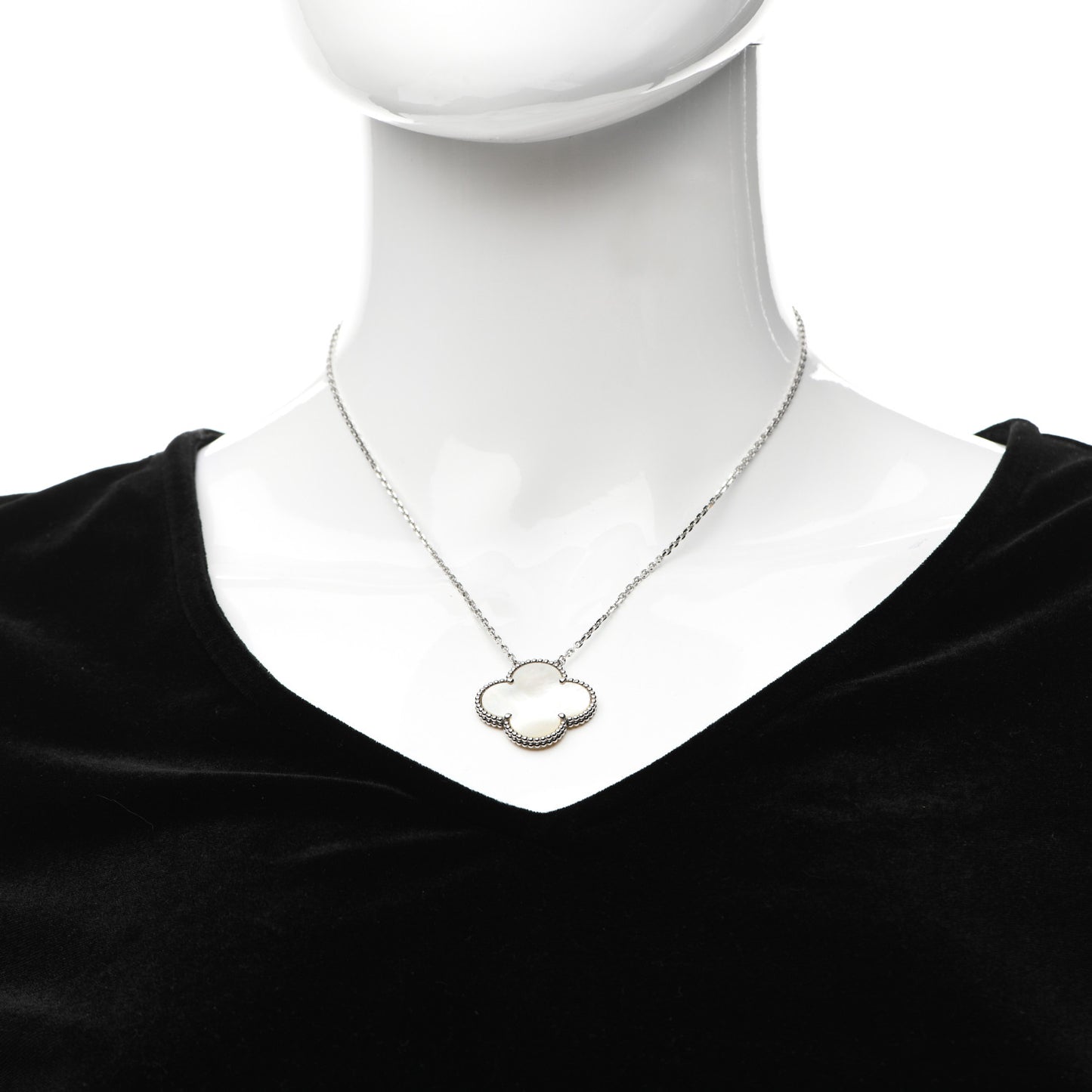 18K White Gold Mother of Pearl Magic Alhambra Pendant Necklace
