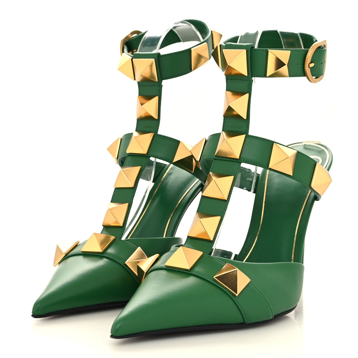 Calfskin Roman Stud Ankle Strap 100mm Pumps 37 Brilliant Green