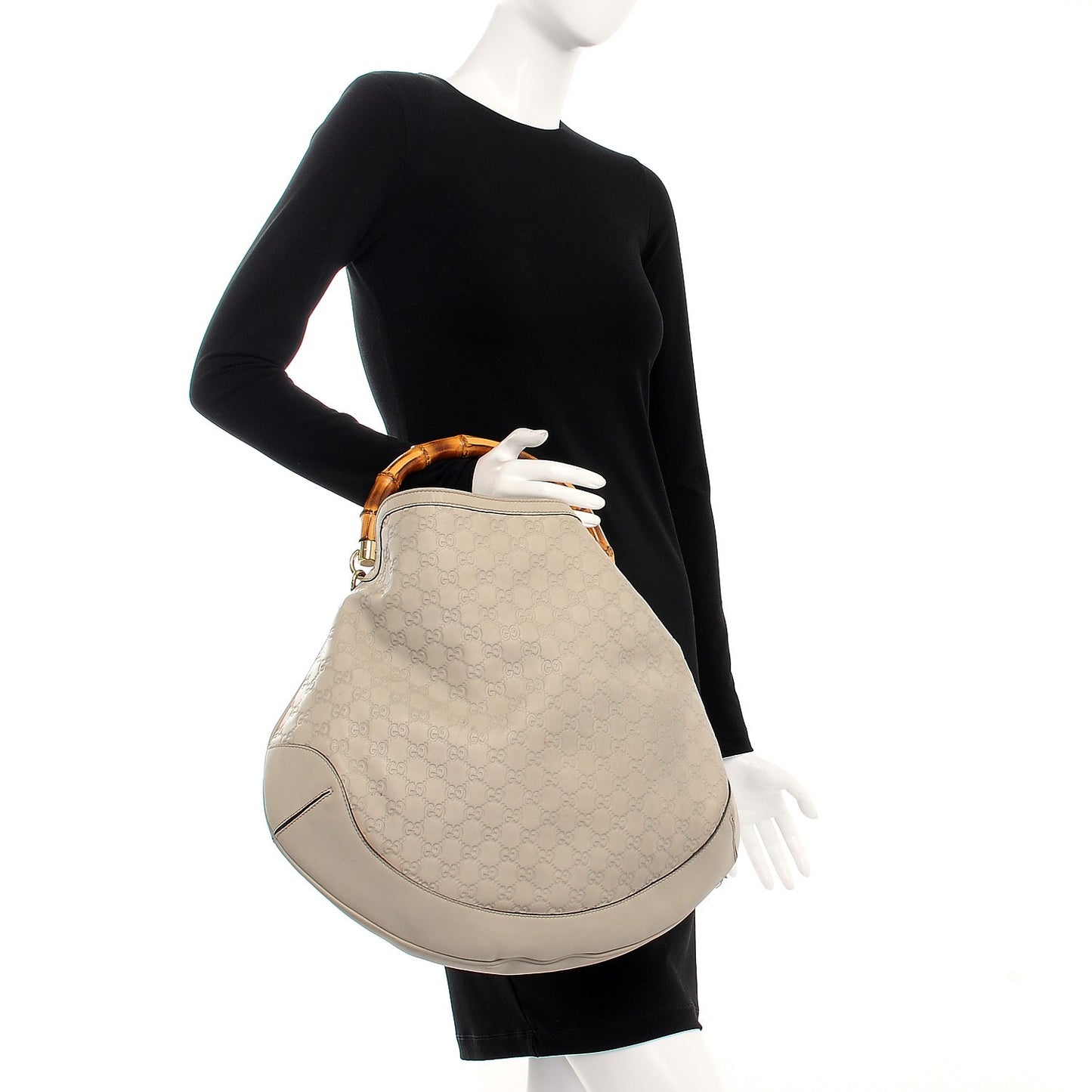 Guccissima Peggy Bamboo Top Handle Bag Ivory