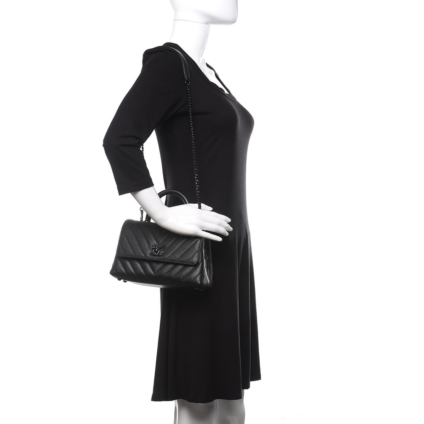 Caviar Chevron Quilted Mini Coco Handle Flap So Black