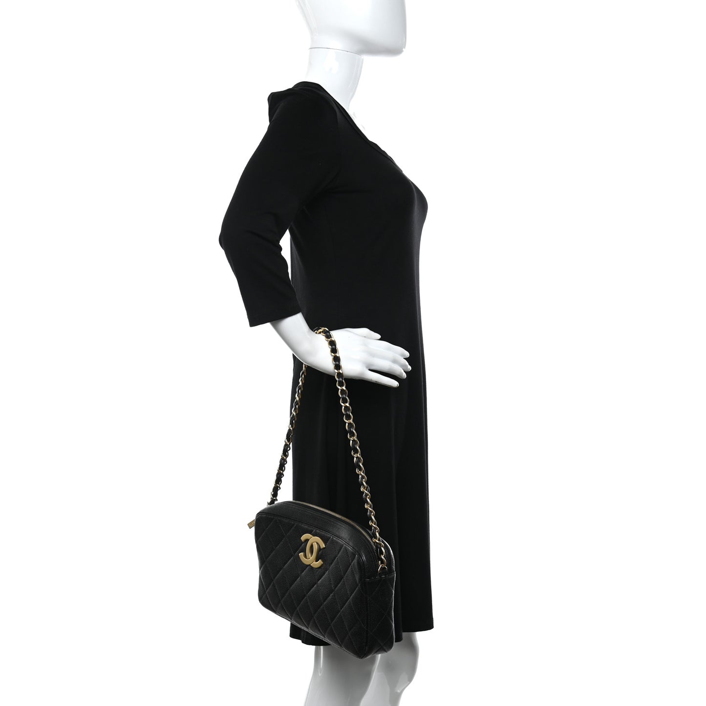 Caviar Quilted CC Camera Shoulder Bag Black