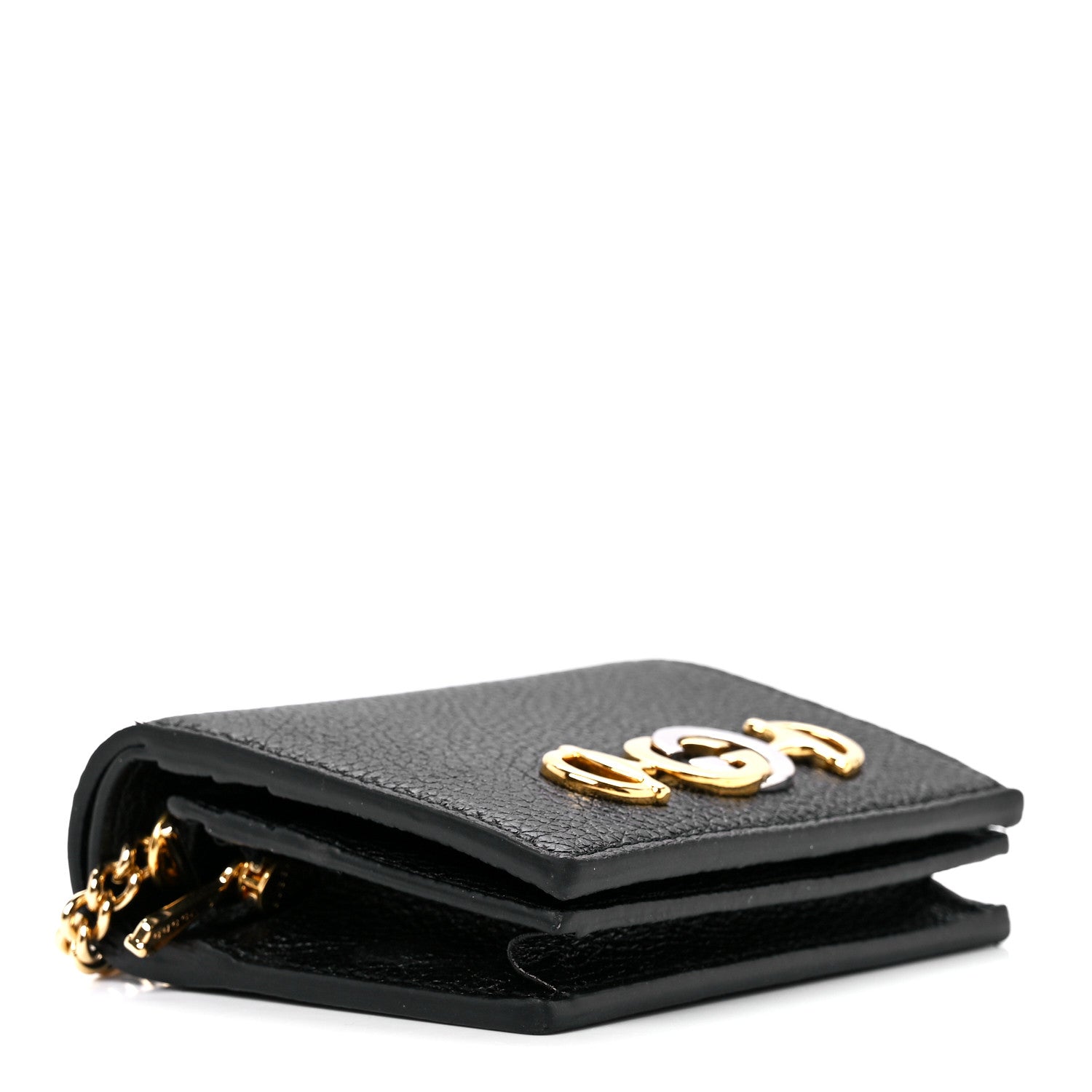 Gucci Grainy Calfskin Zumi Chain Card Case Wallet Black 4 of 12