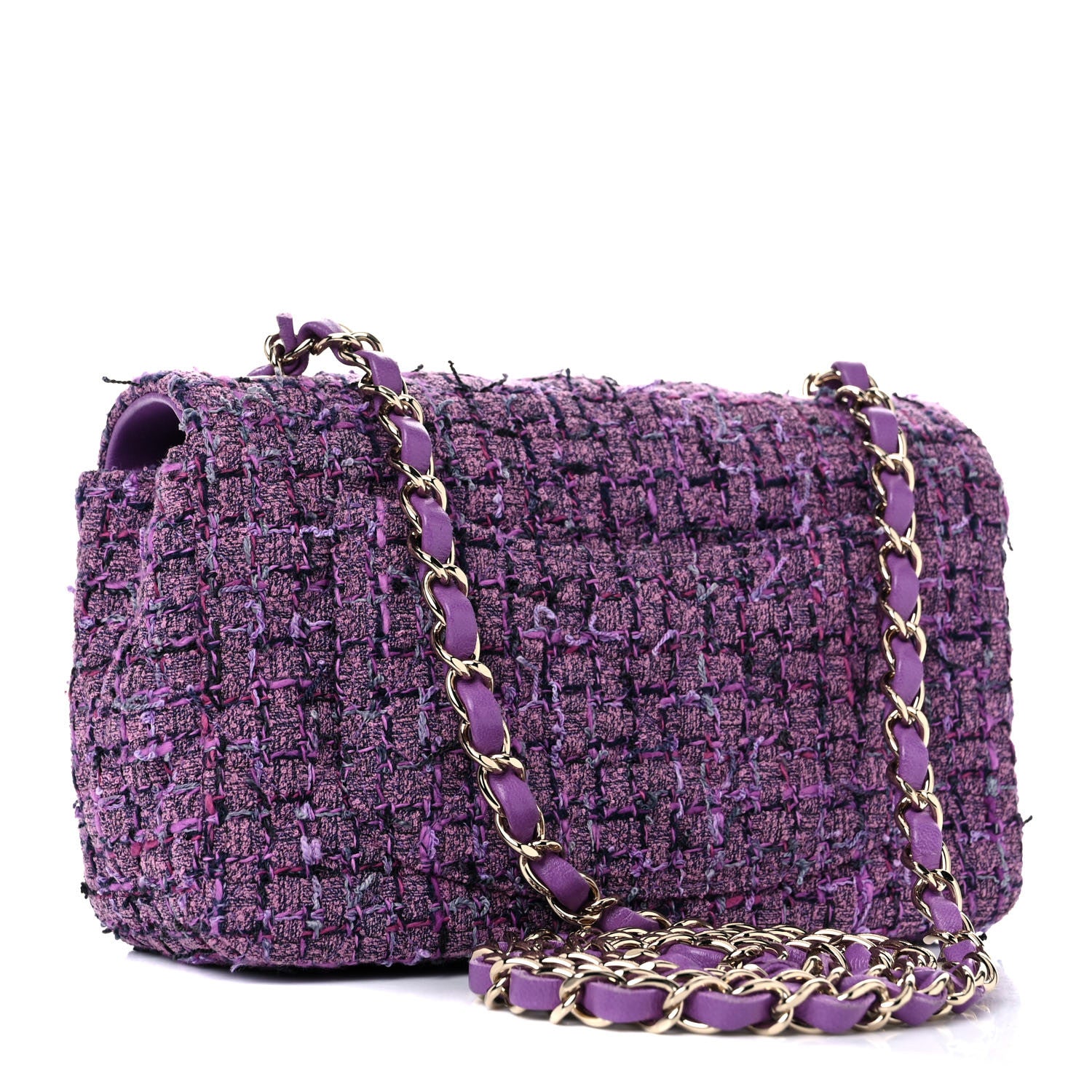 Chanel Tweed Quilted Mini Rectangular Flap Light Purple Pink Navy 3 of 10