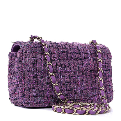 Chanel Tweed Quilted Mini Rectangular Flap Light Purple Pink Navy 3 of 10