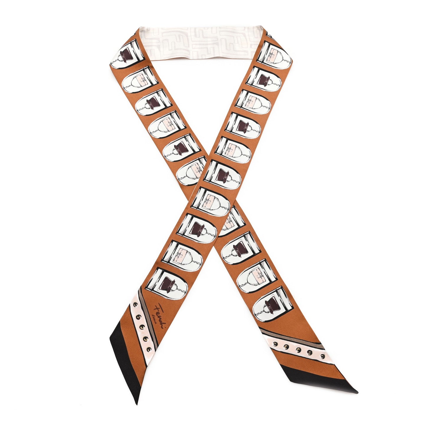 Silk Bag Print Wrappy Scarf Brown Multicolor