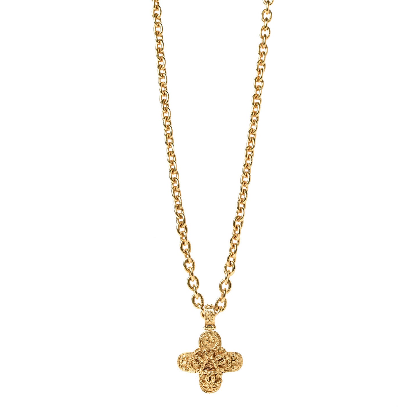 Long CC Cross Pendant Necklace Gold
