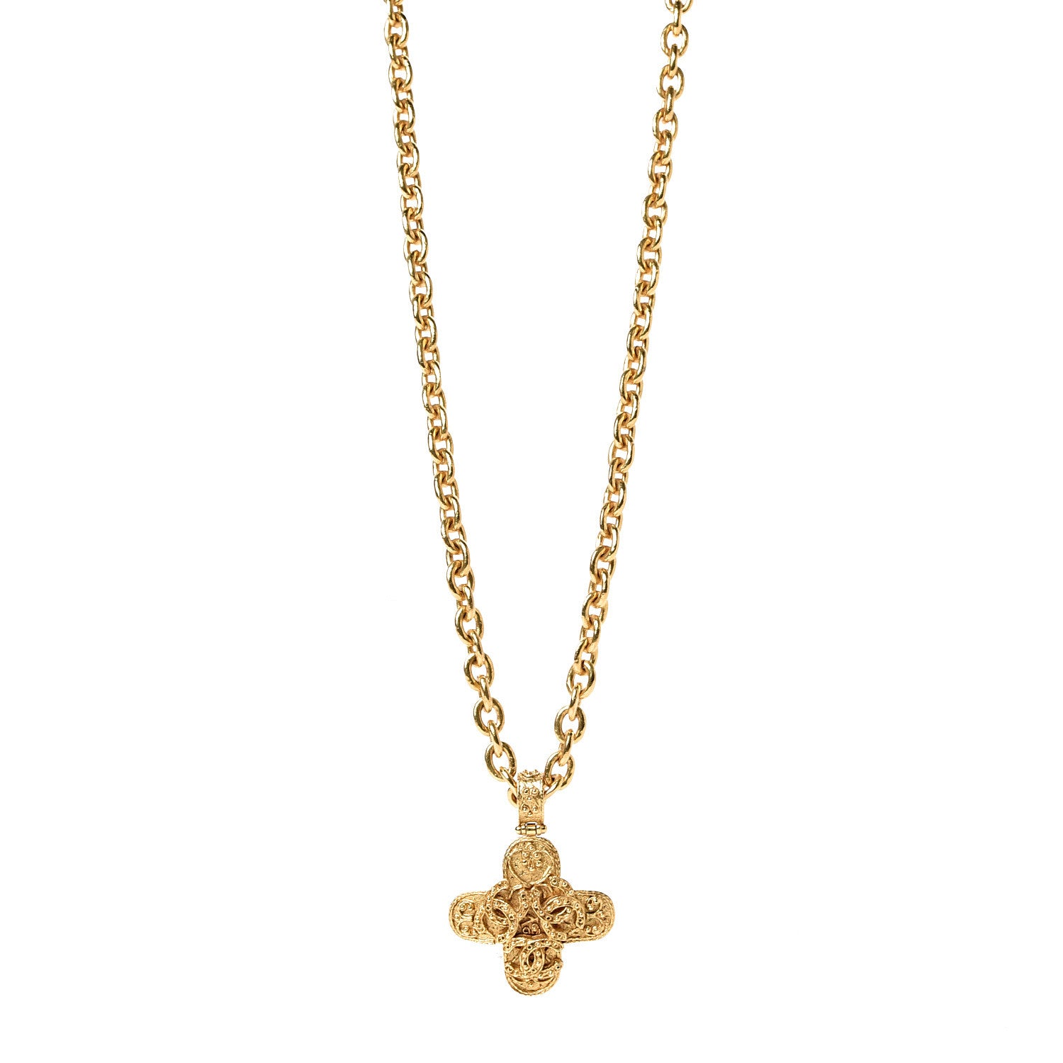Chanel Long CC Cross Pendant Necklace Gold 1 of 5