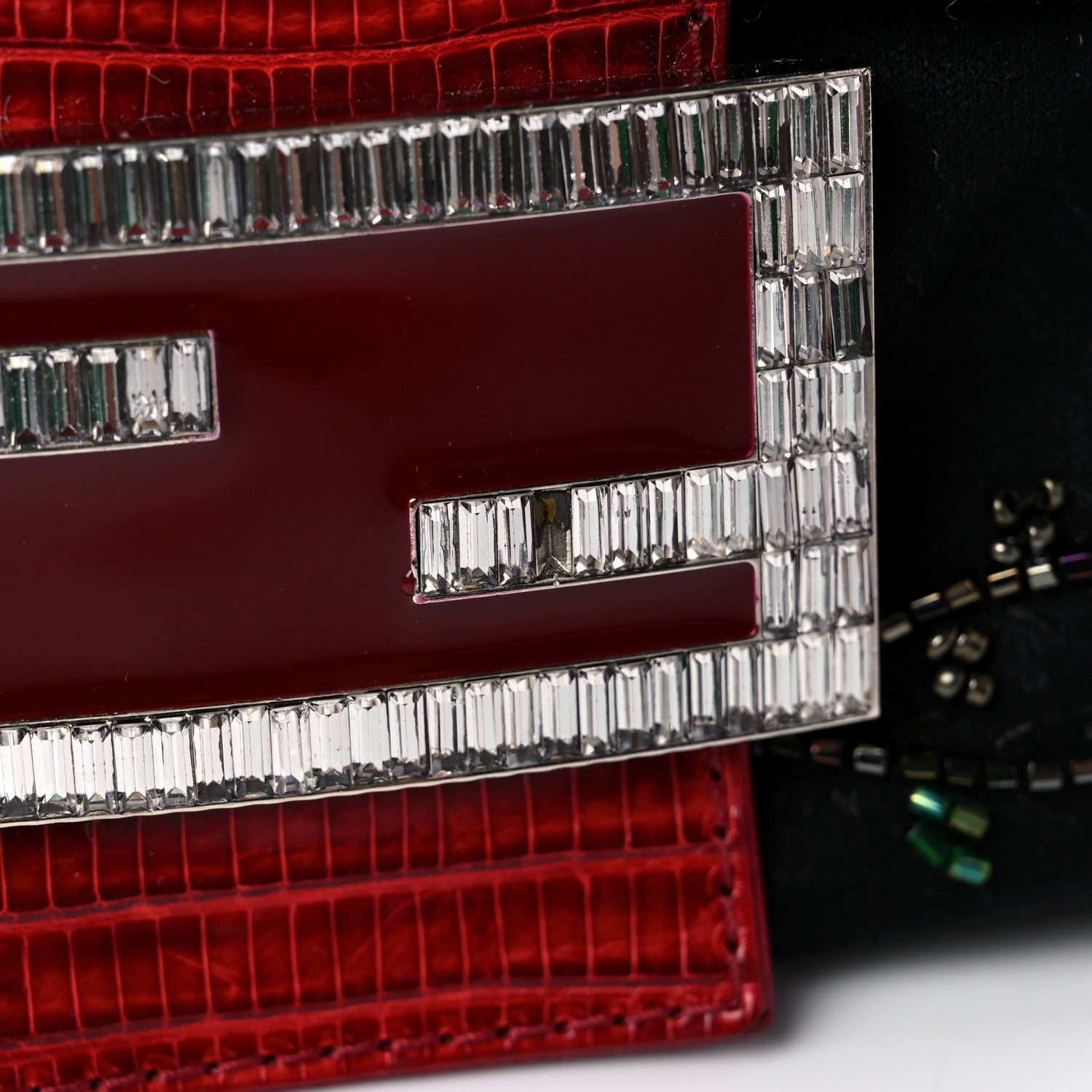 Fendi Satin Lizard Beaded Baguette Black 11 of 12
