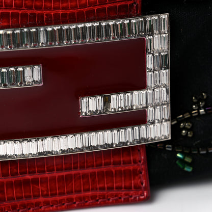 Fendi Satin Lizard Beaded Baguette Black 11 of 12