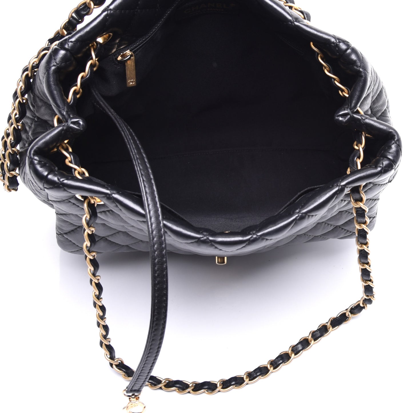 Lambskin Quilted Large Fluffy CC Shopping Tote Black