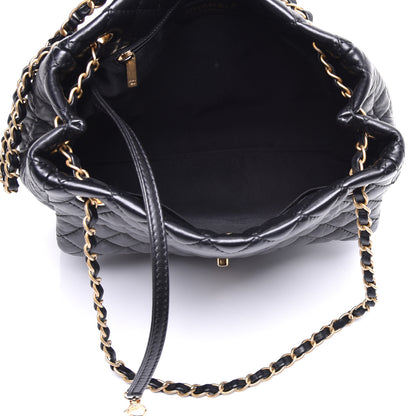 Chanel Lambskin Quilted Large Fluffy CC Shopping Tote Black 5 of 9