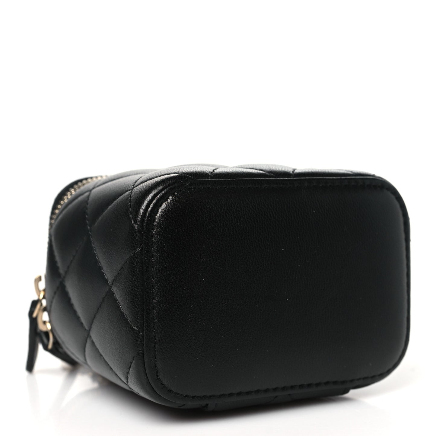 Lambskin Quilted Top Handle Mini Vanity Case With Chain Black