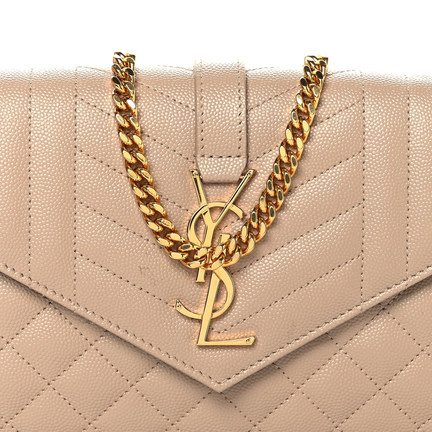 Grain De Poudre Mixed Matelasse Triquilt Monogram Chain Wallet Dark Beige