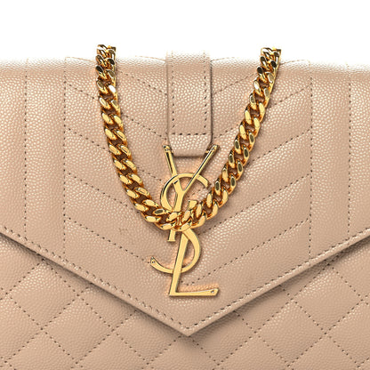 Saint Laurent Grain De Poudre Mixed Matelasse Triquilt Monogram Chain Wallet Dark Beige 8 of 12