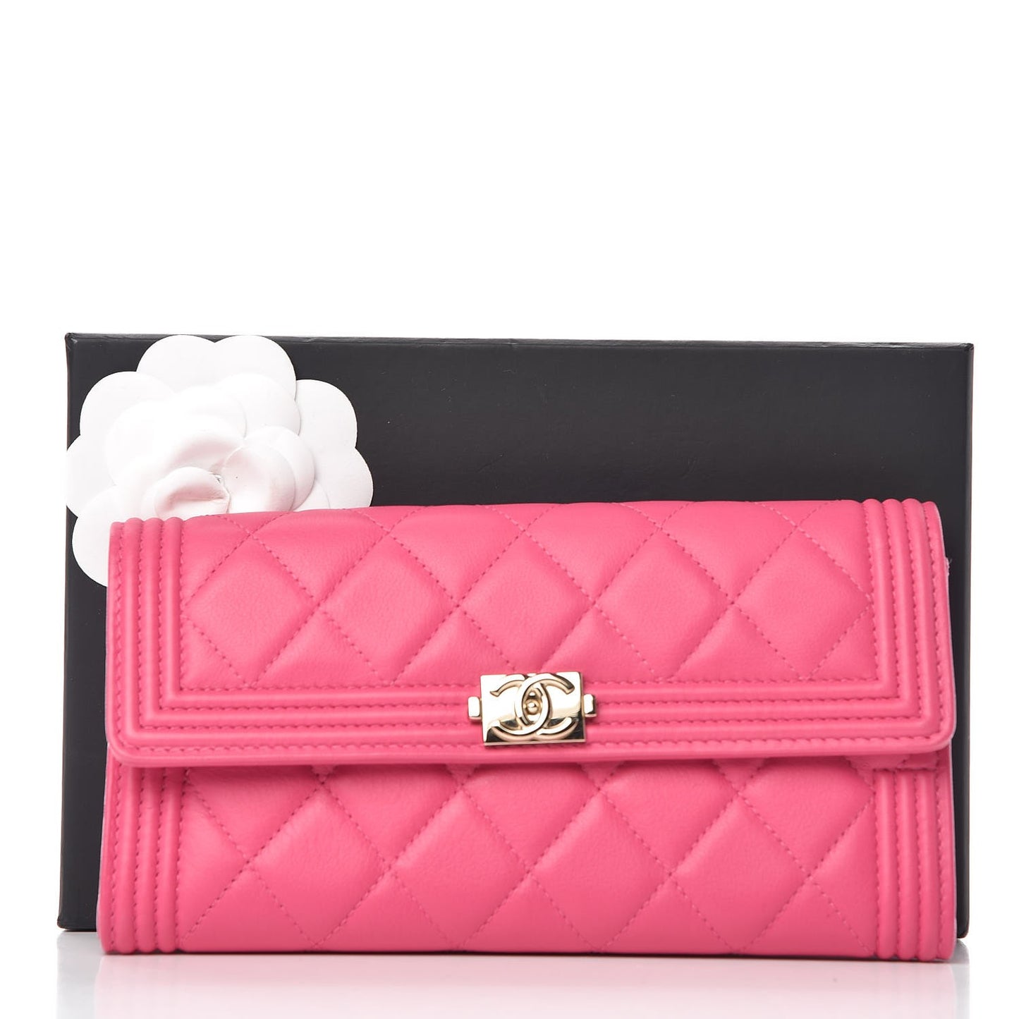 Lambskin Quilted Boy Flap Wallet Fuchsia