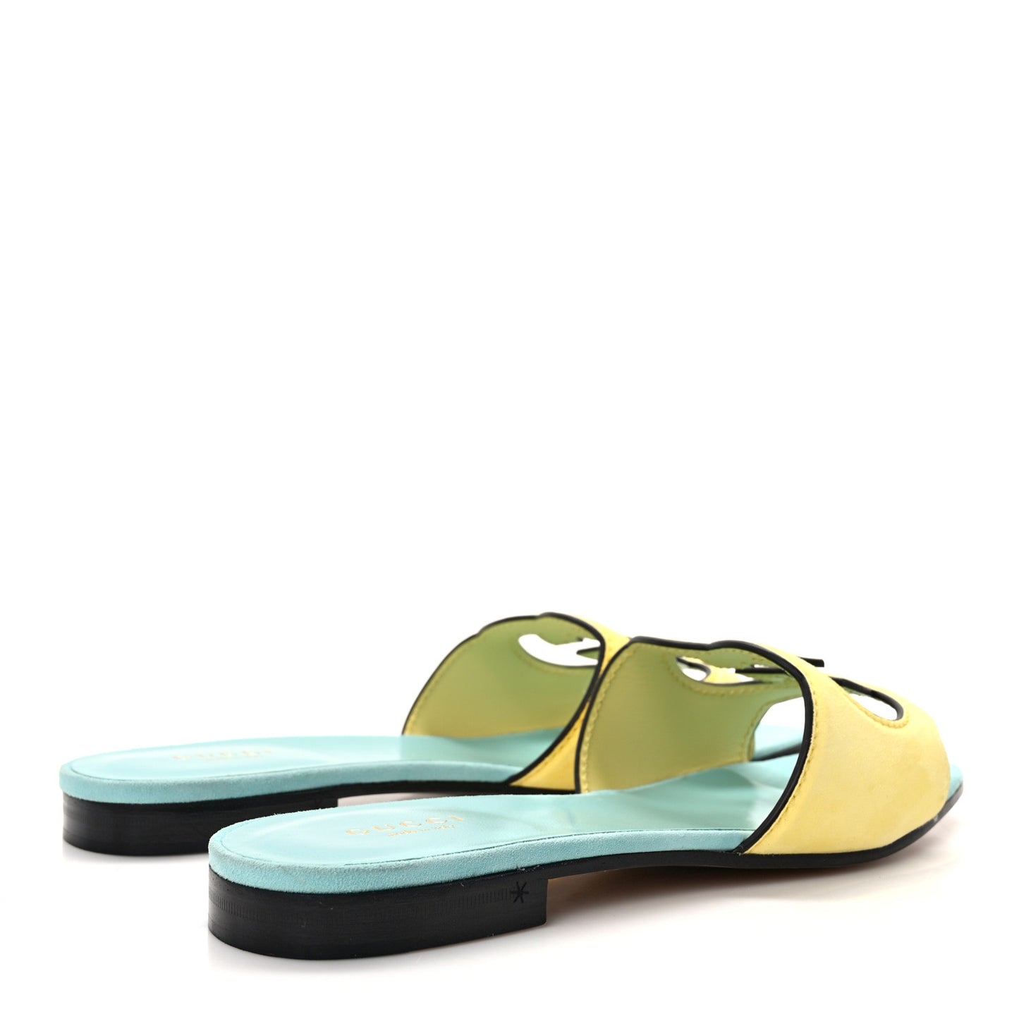 Kid Scamosciato Interlocking G Cut Out Slide Sandals 38 Banana