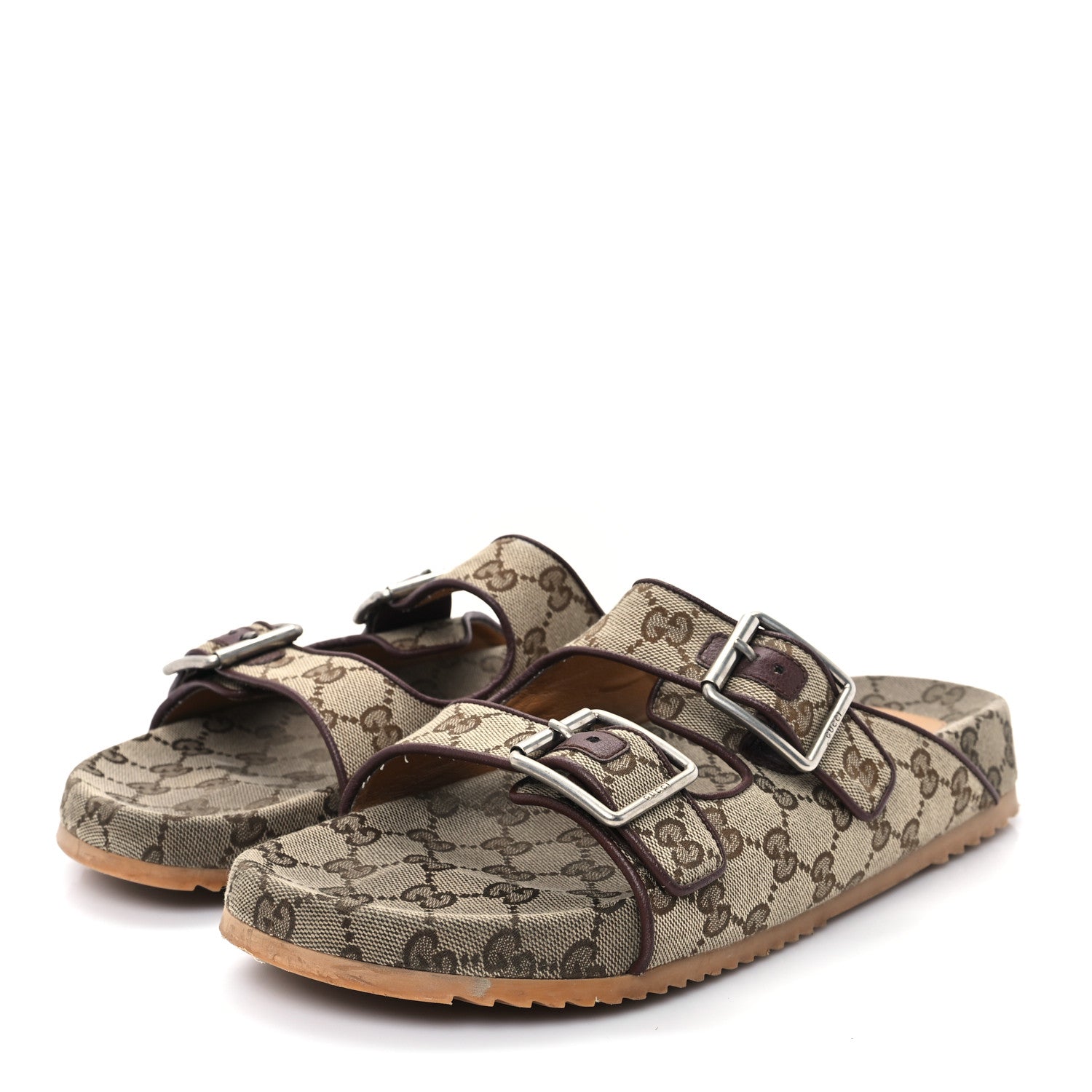Gucci GG Monogram Lavaredo Eco Fabric Mens Slide Sandals With Straps 10 Beige Ebony Light Brown 4 of 10