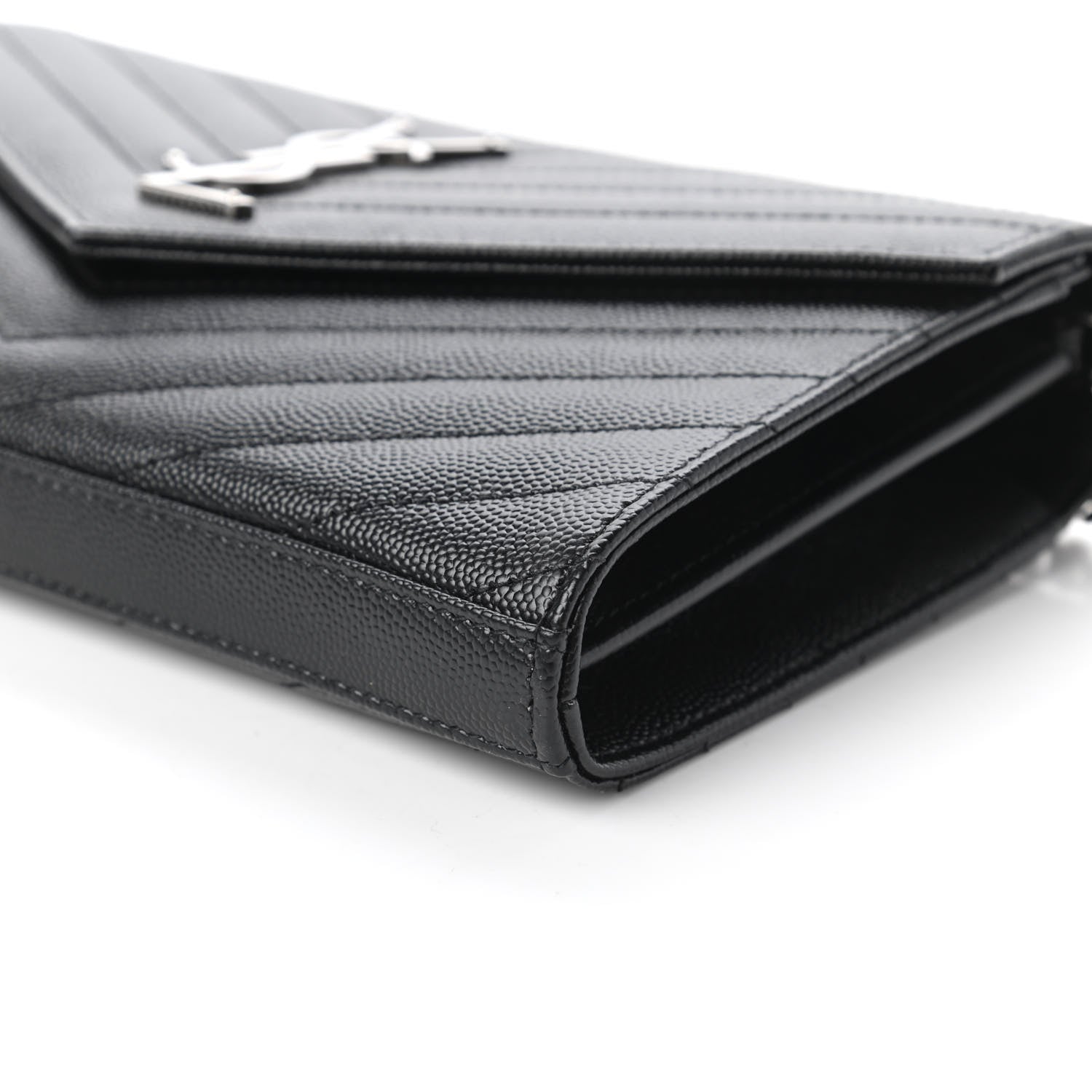 Saint Laurent Grain De Poudre Matelasse Chevron Monogram Chain Wallet Black 7 of 10