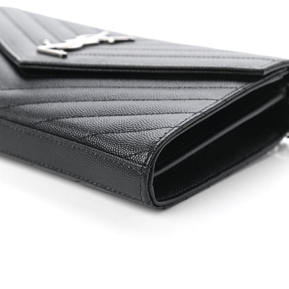Saint Laurent Grain De Poudre Matelasse Chevron Monogram Chain Wallet Black 7 of 10