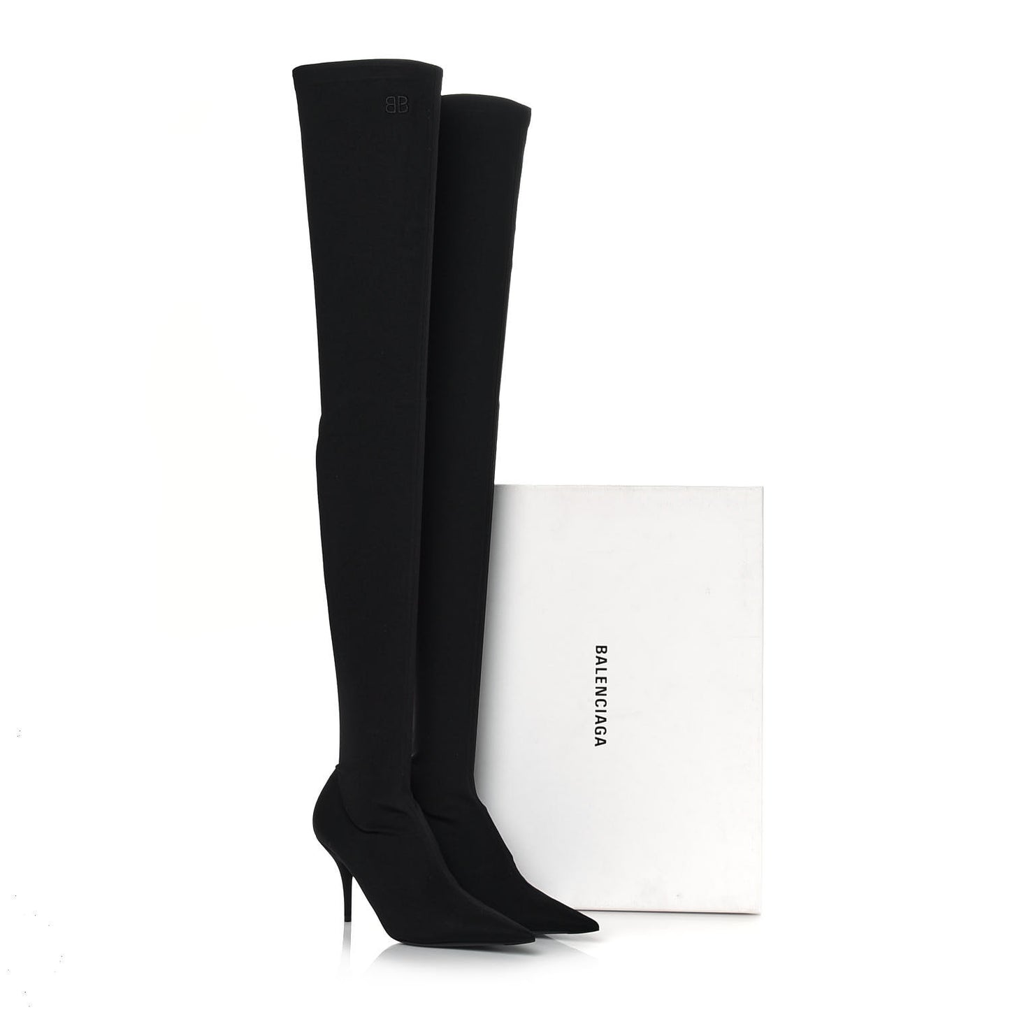 Spandex Pointed Toe Knife Thigh High Boots 38 Black