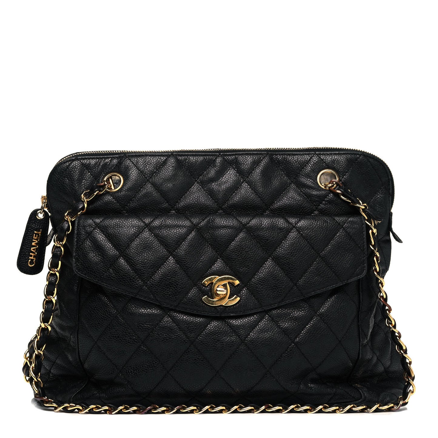Caviar Quilted Flap Shoulder Bag Black