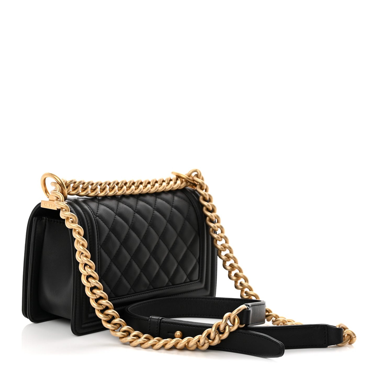 Calfskin Quilted Small Boy Flap Black