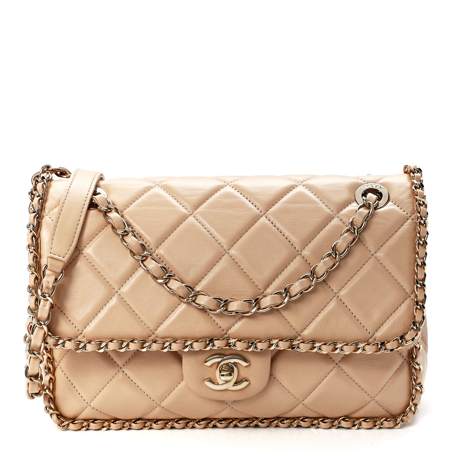 Chanel Crumpled Calfskin Medium Chain All Over Flap Beige 1 of 12