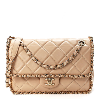Chanel Crumpled Calfskin Medium Chain All Over Flap Beige 1 of 12