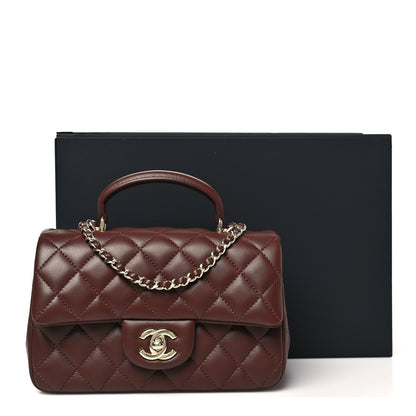 Chanel Lambskin Quilted Mini Top Handle Rectangular Flap Dark Brown 11 of 11