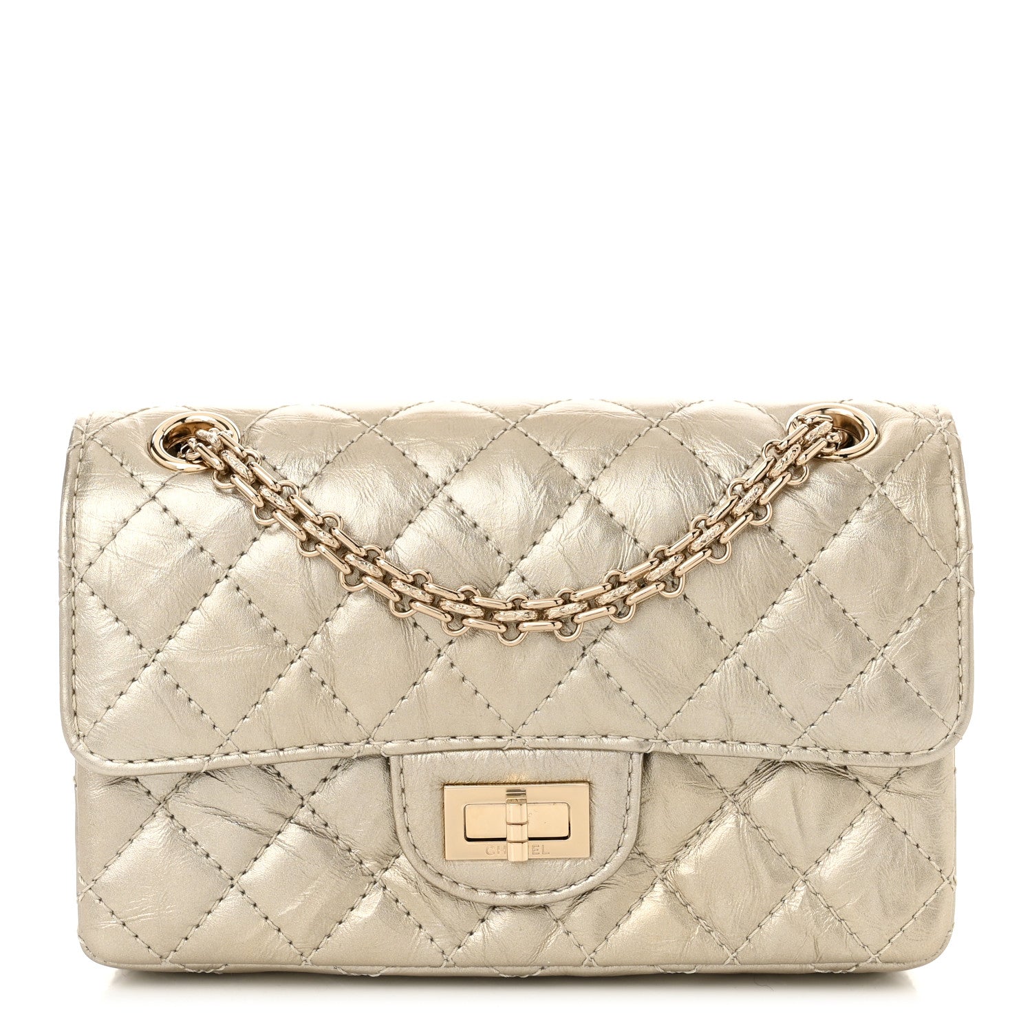 Chanel Metallic Aged Calfskin Quilted 2.55 Reissue Mini Flap Light Gold 1 of 11