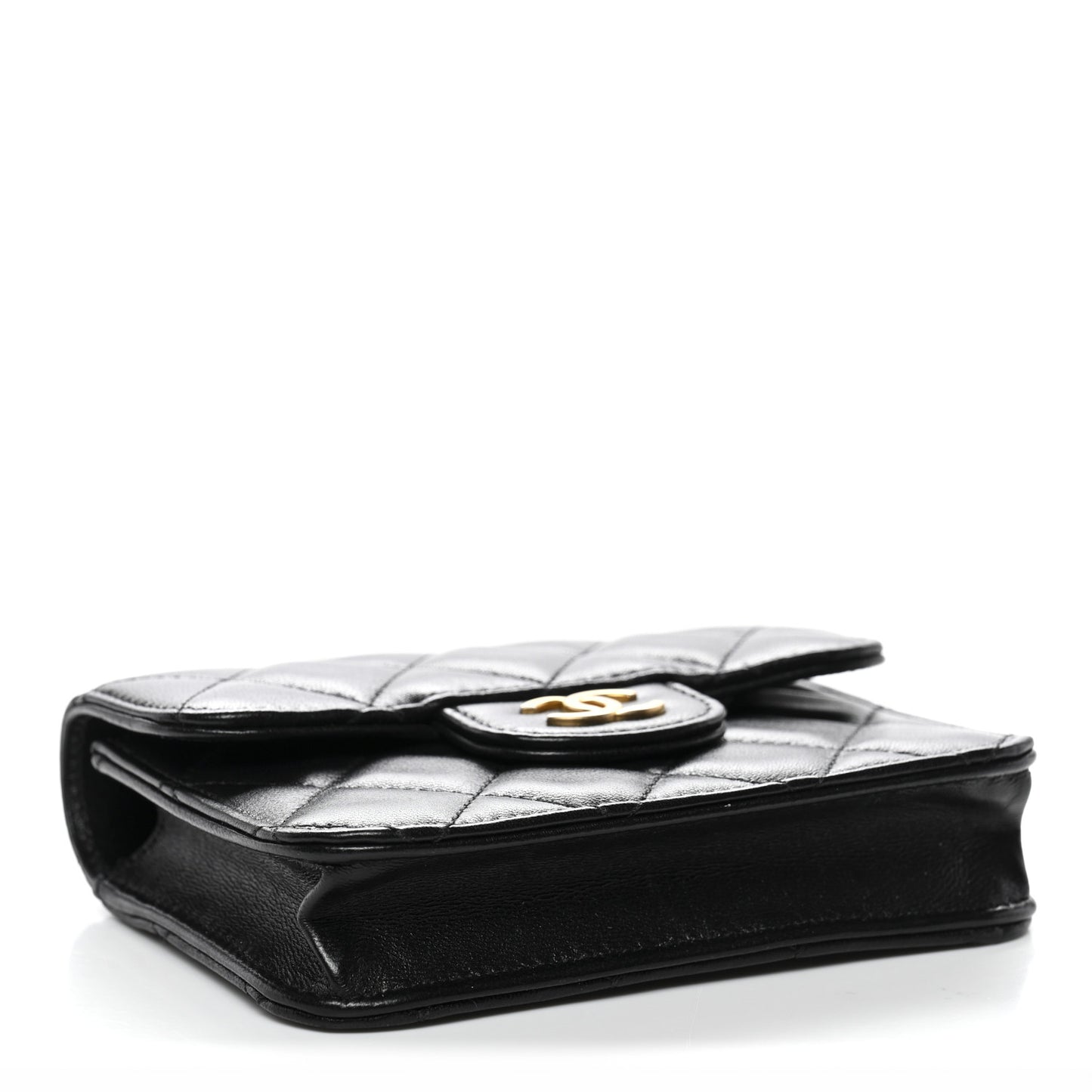 Lambskin Quilted Top Handle Flap Coin Purse With Chain Black