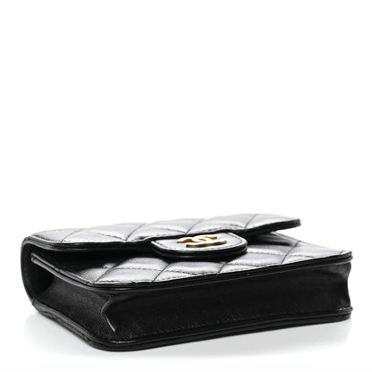 Chanel Lambskin Quilted Top Handle Flap Coin Purse With Chain Black 4 of 12