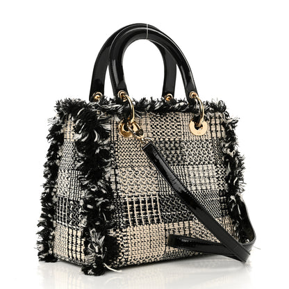 Christian Dior Tweed Fringe Medium Lady Dior White Black 3 of 10