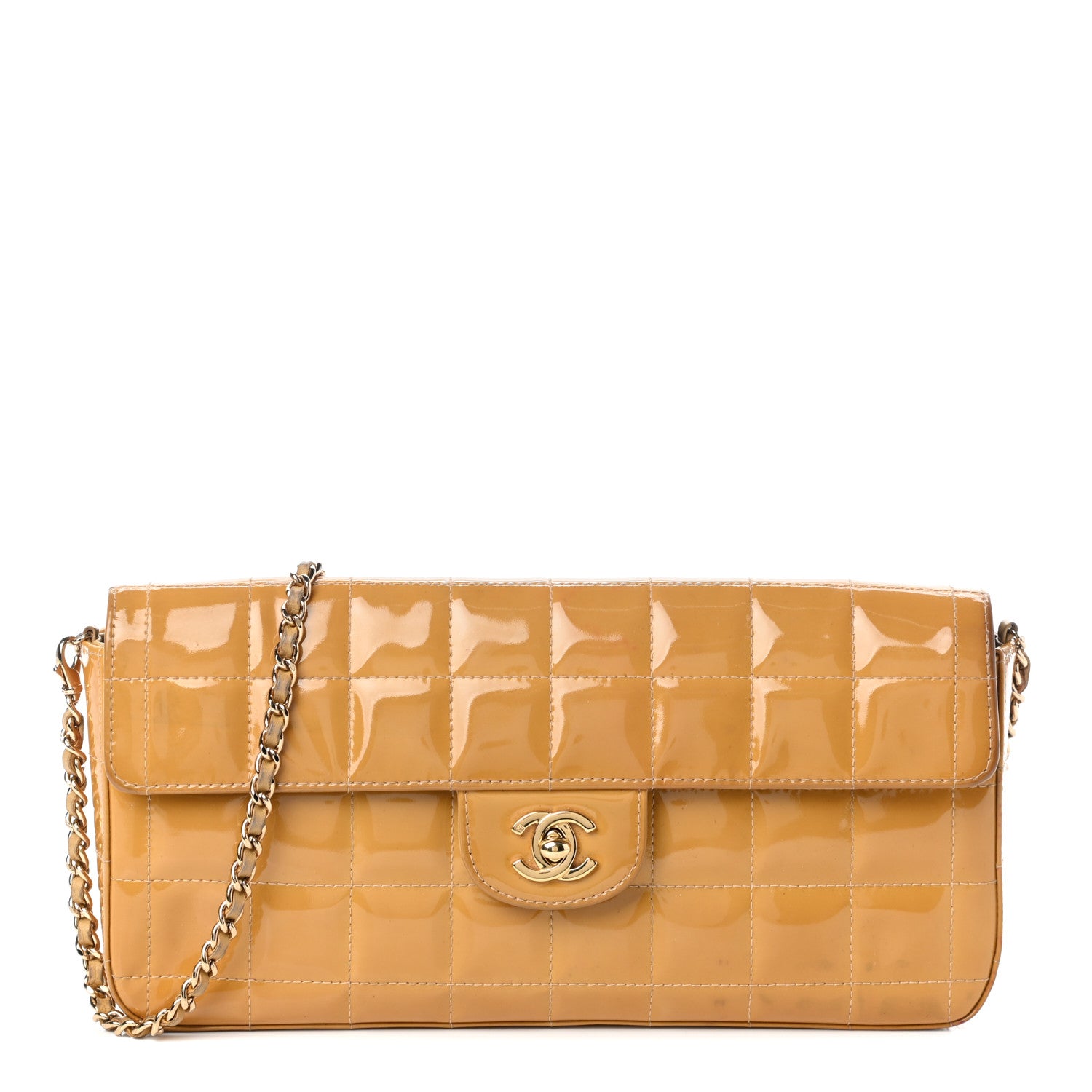 Chanel Patent Quilted East West Chocolate Bar Flap Beige 1 of 11