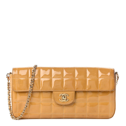 Chanel Patent Quilted East West Chocolate Bar Flap Beige 1 of 11