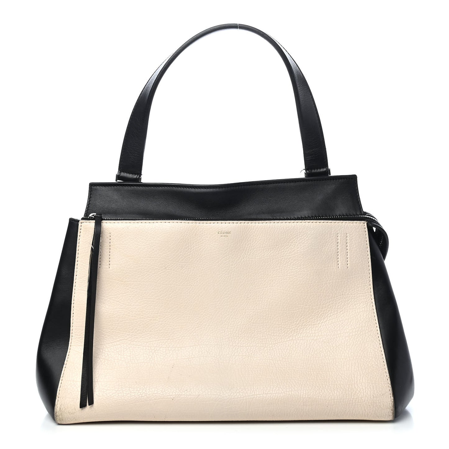Supple Calfskin Medium Bi-Color Edge Shoulder Bag Cream