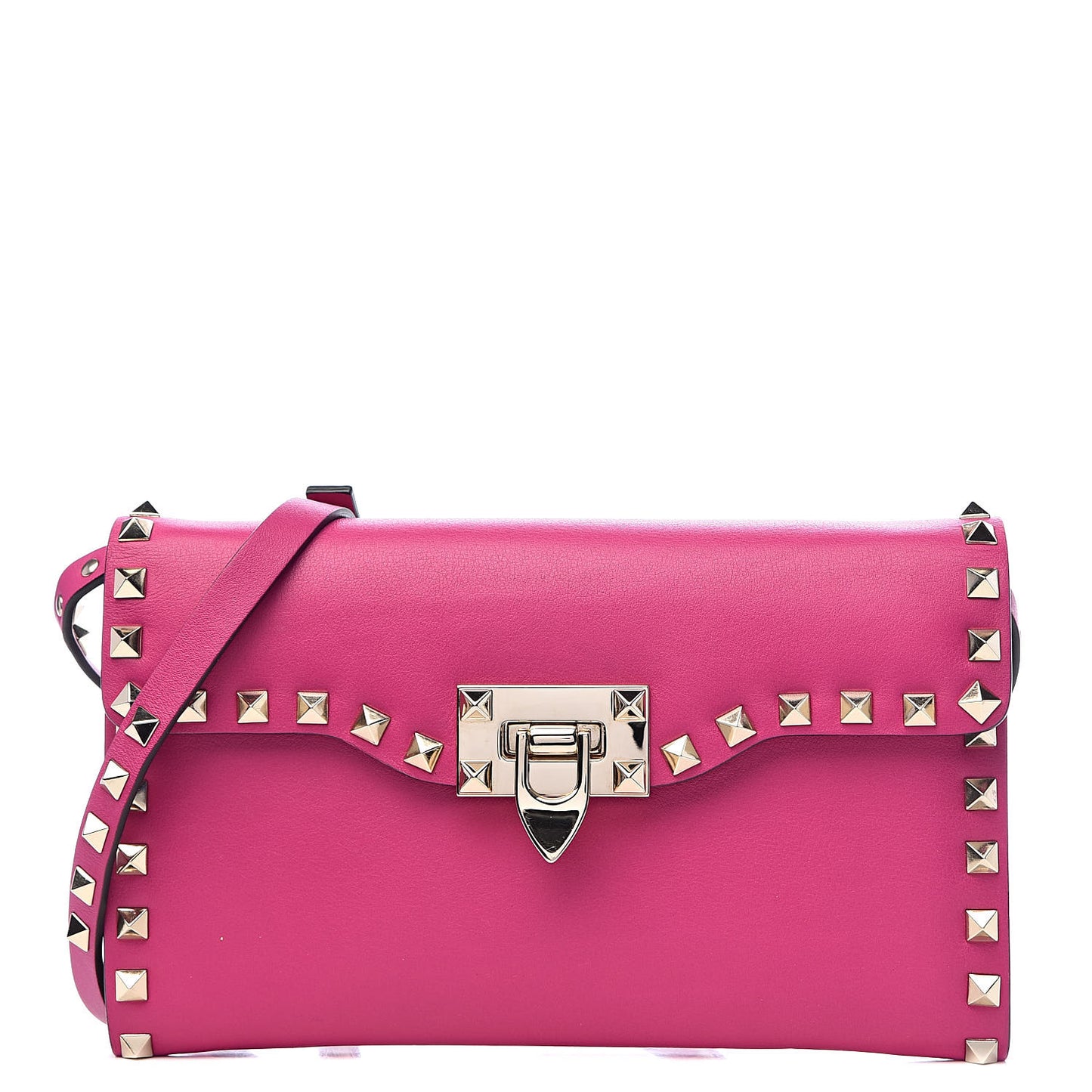 Vitello Medium Rockstud Flip Lock Crossbody Bag Deep Cyclamin