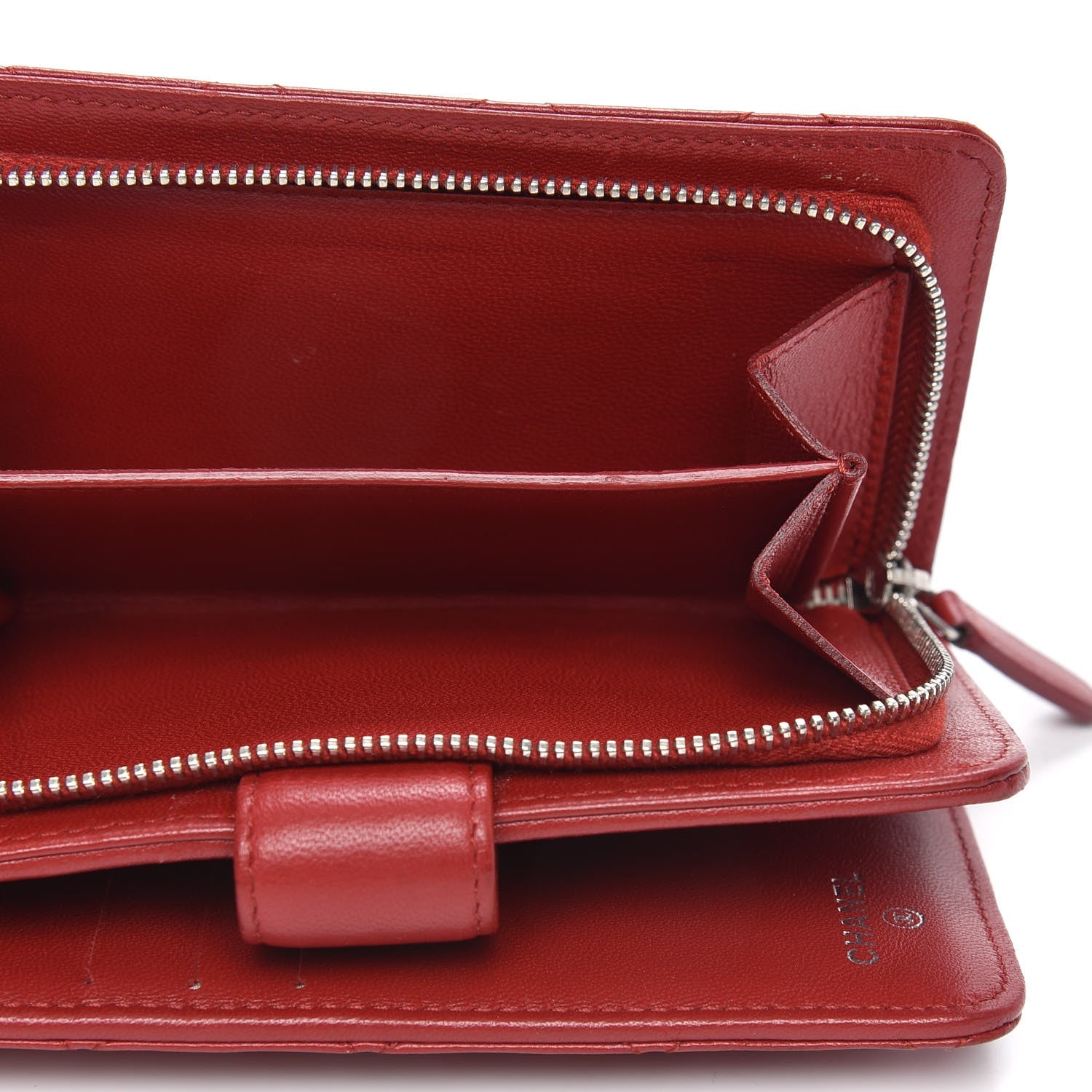 Chanel Lambskin Quilted Zipped Pocket Wallet Red 5 of 11