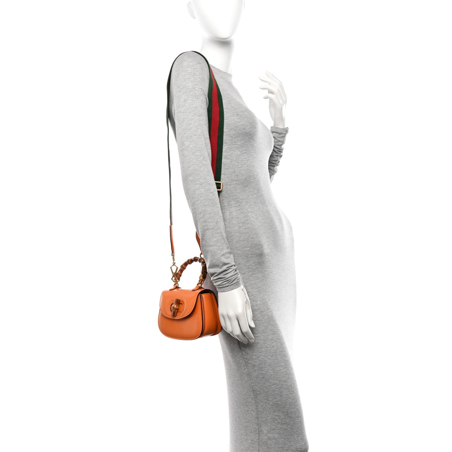 Gucci Boarded Dyana Lux Calfskin Web Mini Bamboo 1947 Top Handle Bag Marigold Yellow 2 of 13