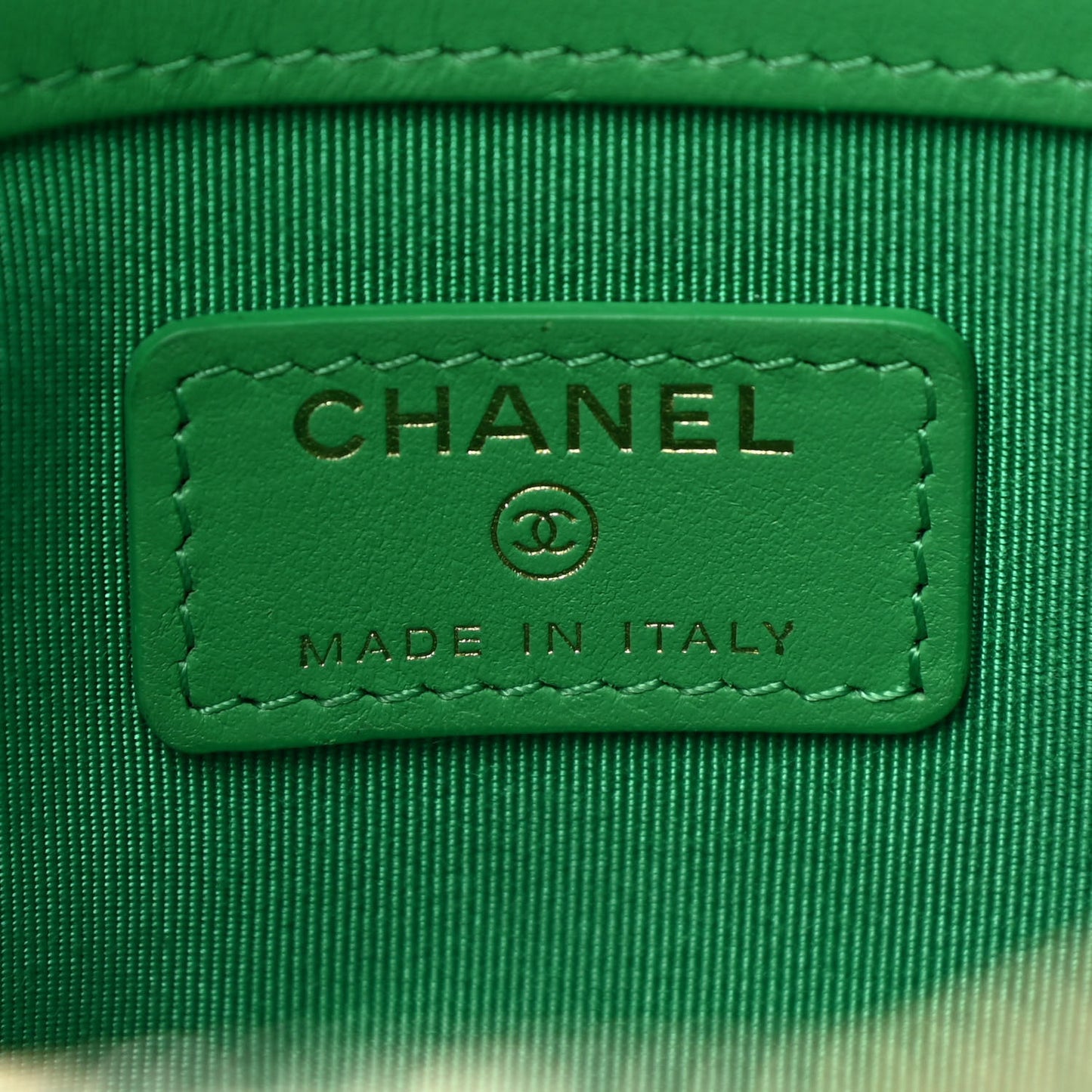 Shiny Goatskin Quilted Chanel 19 Pouch Green