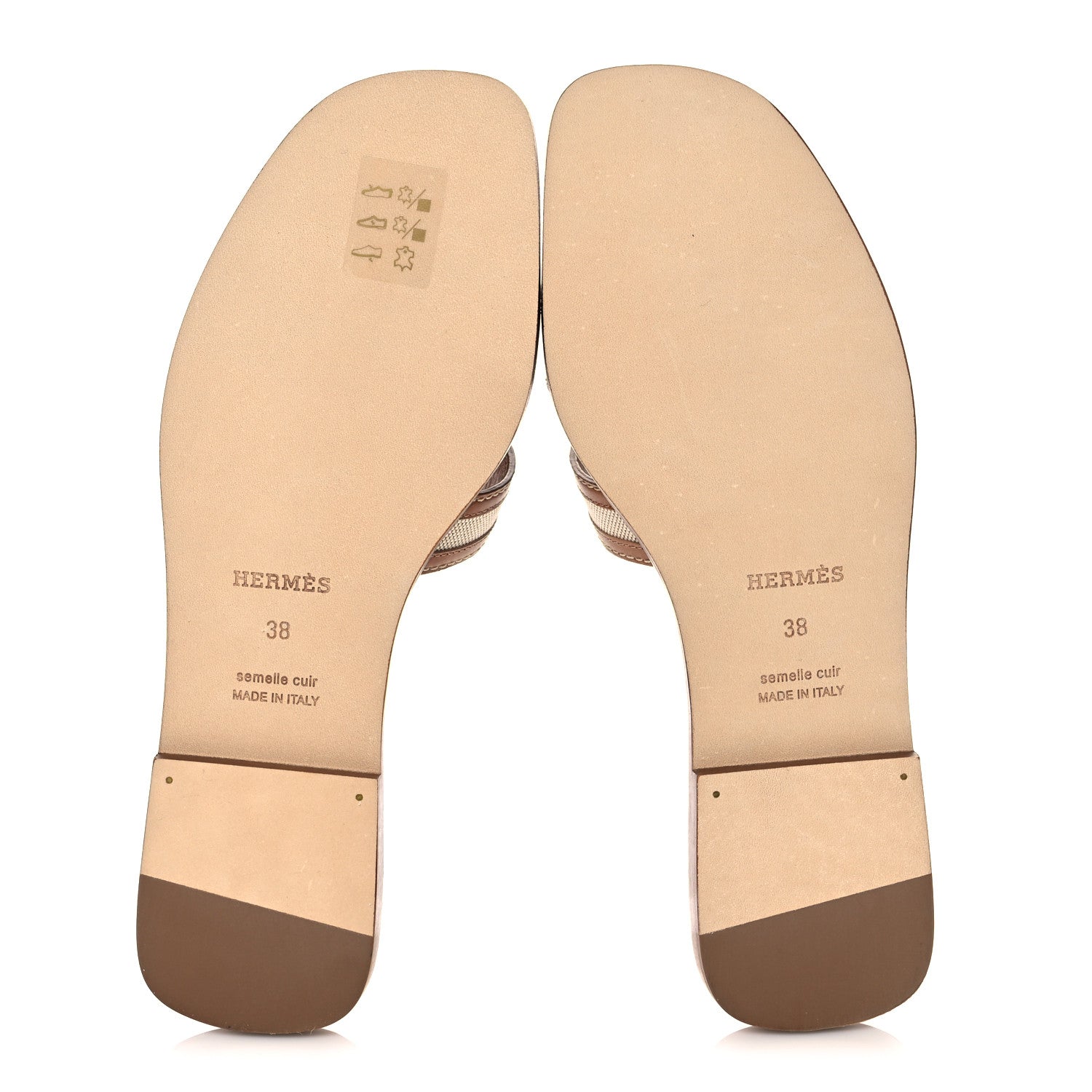 Hermes Calfskin Canvas Oran Sandals 38 Noisette Beige Dore 5 of 9