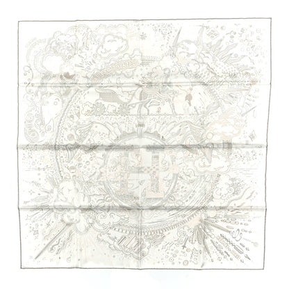 Hermes Silk Please Hold The Line Scarf 90 White Rose Nacre Vert de Gris 1 of 5