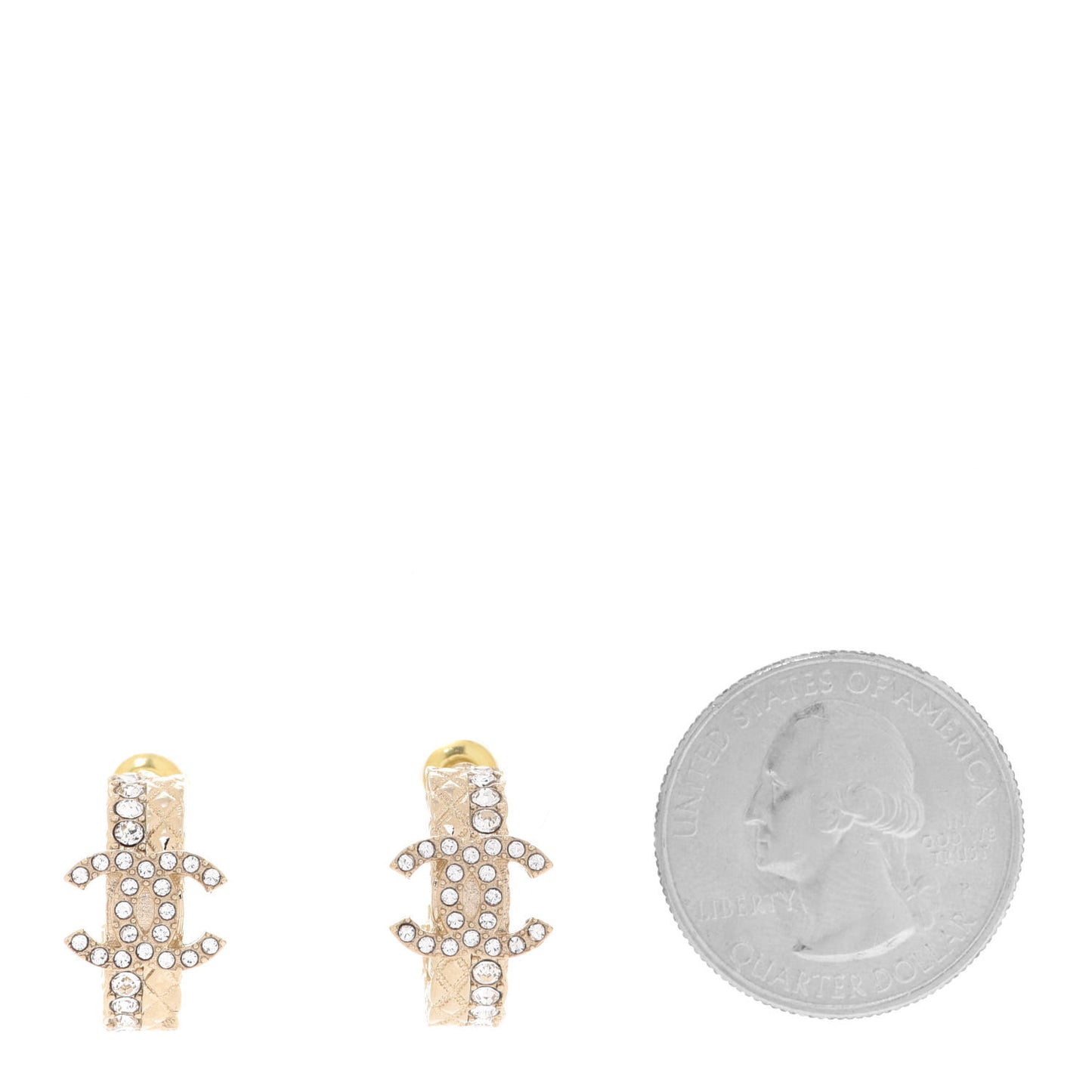 Metal Crystal Quilted CC Hoop Earrings Gold