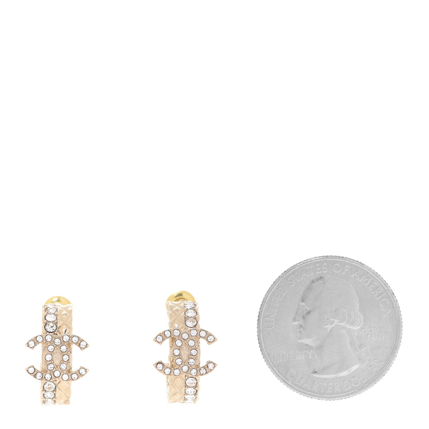 Chanel Metal Crystal Quilted CC Hoop Earrings Gold 2 of 5